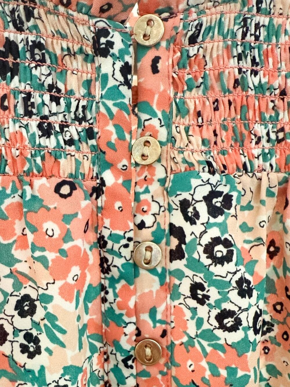 LOFT Smocked Ditsy Floral Blouse | Flutter Sleeve | Ruffle Neck | Size S - Picture 4 of 10